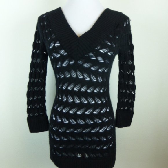 YAYA crochet CASHMERE V back sweater tunic xs - Picture 1 of 7